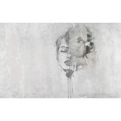 Fototapeta Spectacular Watercolor Woman Face With White Flower. Digital Art . Mural For Wallpaper.