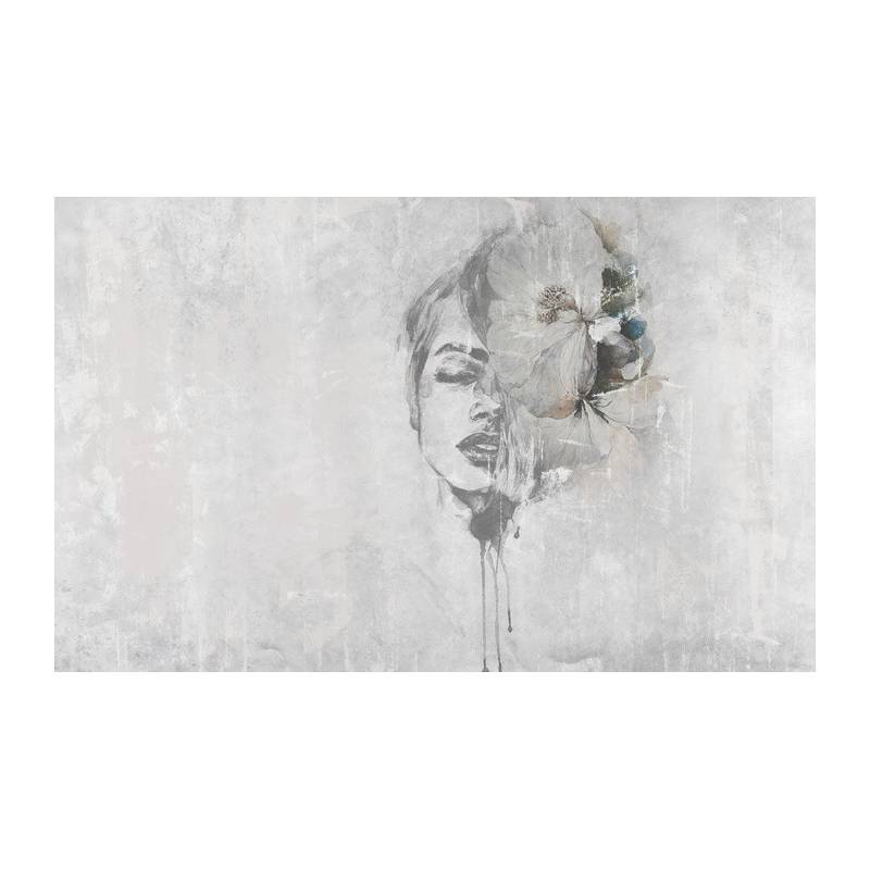 Fototapeta Spectacular Watercolor Woman Face With White Flower. Digital Art . Mural For Wallpaper.