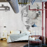 Fototapeta Spectacular Watercolor Woman Face With White Flower. Digital Art . Mural For Wallpaper.