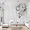 Fototapeta Spectacular Watercolor Woman Face With White Flower. Digital Art . Mural For Wallpaper.