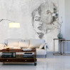 Fototapeta Spectacular Watercolor Woman Face With White Flower. Digital Art . Mural For Wallpaper.