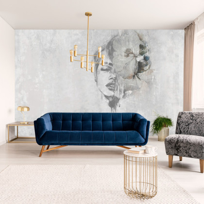 Fototapeta Spectacular Watercolor Woman Face With White Flower. Digital Art . Mural For Wallpaper.