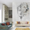 Fototapeta Spectacular Watercolor Woman Face With White Flower. Digital Art . Mural For Wallpaper.