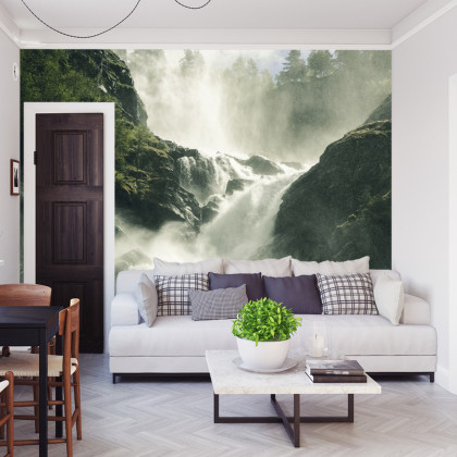Fototapeta A Flowing Waterfall In Norway