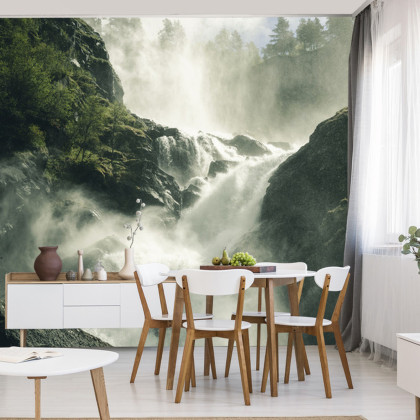 Fototapeta A Flowing Waterfall In Norway