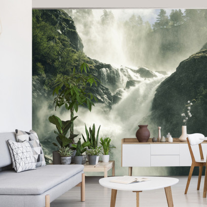 Fototapeta A Flowing Waterfall In Norway