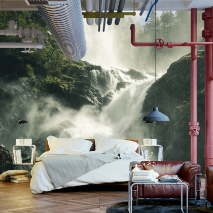 Fototapeta A Flowing Waterfall In Norway
