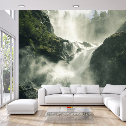 Fototapeta A Flowing Waterfall In Norway