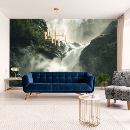 Fototapeta A Flowing Waterfall In Norway