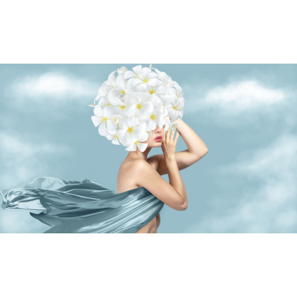 Fototapeta Portrait Of Young Beautiful Woman With Blue Silk