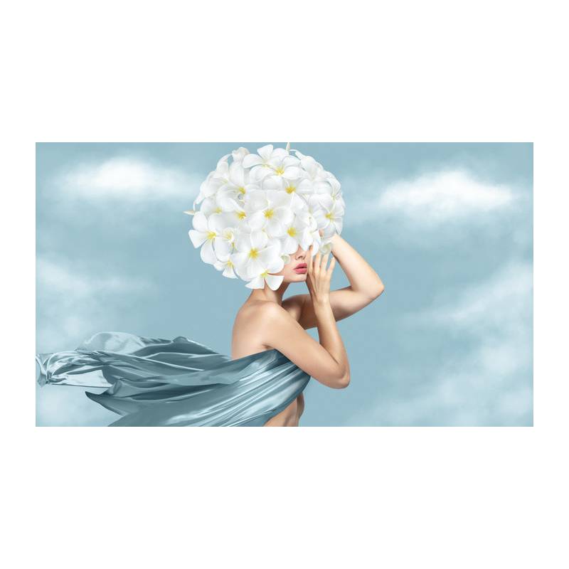 Fototapeta Portrait Of Young Beautiful Woman With Blue Silk