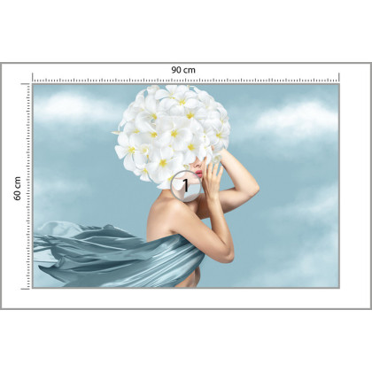 Fototapeta Portrait Of Young Beautiful Woman With Blue Silk