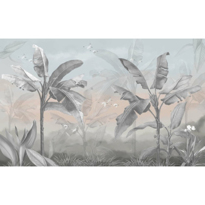 Fototapeta Banana Tree Wallpaper Design With Pastel Tones, Tropical Landscape, Mural Art.