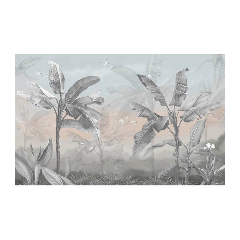 Fototapeta Banana Tree Wallpaper Design With Pastel Tones, Tropical Landscape, Mural Art.