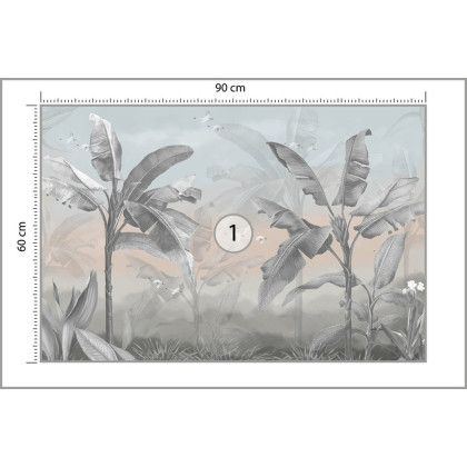 Fototapeta Banana Tree Wallpaper Design With Pastel Tones, Tropical Landscape, Mural Art.