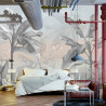 Fototapeta Banana Tree Wallpaper Design With Pastel Tones, Tropical Landscape, Mural Art.