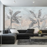 Fototapeta Banana Tree Wallpaper Design With Pastel Tones, Tropical Landscape, Mural Art.
