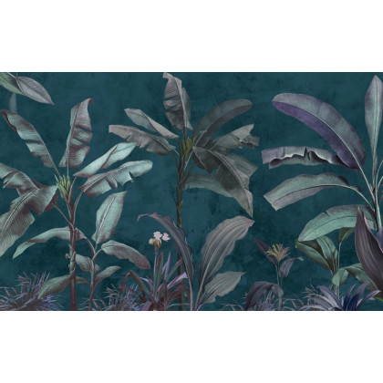 Fototapeta Tropical Trees Wallpaper Design, Banana Trees And Plants, Dark Background, Pattern Design, Mural Art.