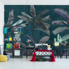 Fototapeta Tropical Trees Wallpaper Design, Banana Trees And Plants, Dark Background, Pattern Design, Mural Art.