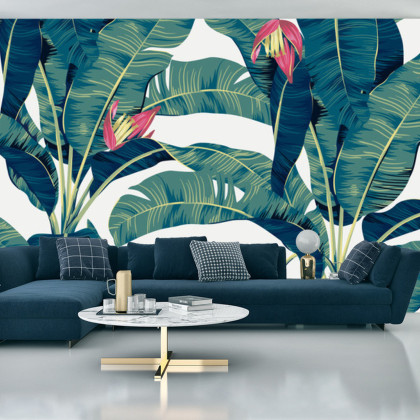 Fototapeta Botanical Seamless Pattern, Hand Drawn Banana Tree On Bright Grey