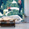 Fototapeta Botanical Seamless Pattern, Hand Drawn Banana Tree On Bright Grey