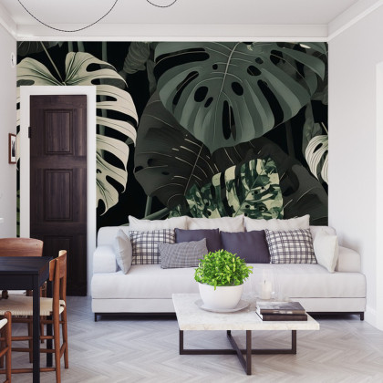 Fototapeta 4K Resolution Or Higher, Botanical Maximalism, High Contrast Leaves Pattern. Generative Ai Technology
