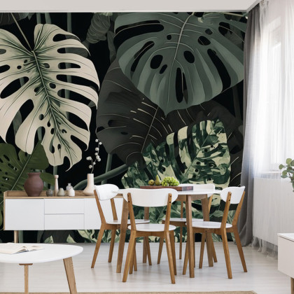 Fototapeta 4K Resolution Or Higher, Botanical Maximalism, High Contrast Leaves Pattern. Generative Ai Technology