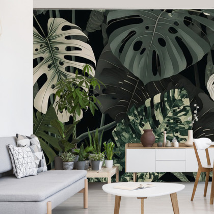 Fototapeta 4K Resolution Or Higher, Botanical Maximalism, High Contrast Leaves Pattern. Generative Ai Technology