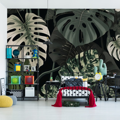 Fototapeta 4K Resolution Or Higher, Botanical Maximalism, High Contrast Leaves Pattern. Generative Ai Technology