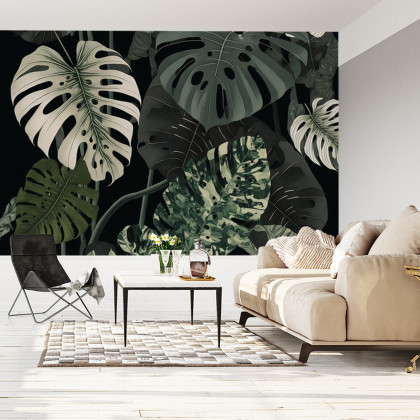 Fototapeta 4K Resolution Or Higher, Botanical Maximalism, High Contrast Leaves Pattern. Generative Ai Technology