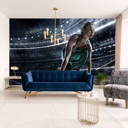 Fototapeta Sprinterka Zaczynająca Bieg Na Starcie 3D