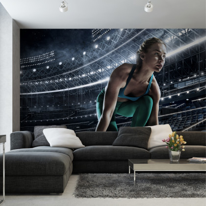 Fototapeta Sprinterka Zaczynająca Bieg Na Starcie 3D