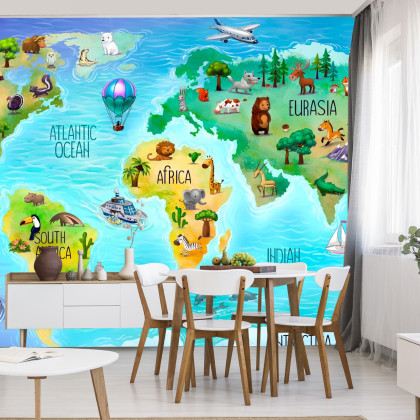 Fototapeta Mapa Świata Z Fauną