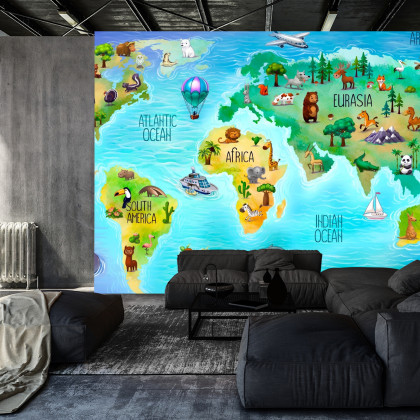 Fototapeta Mapa Świata Z Fauną