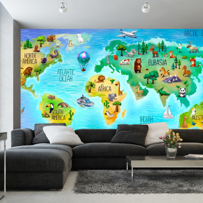 Fototapeta Mapa Świata Z Fauną