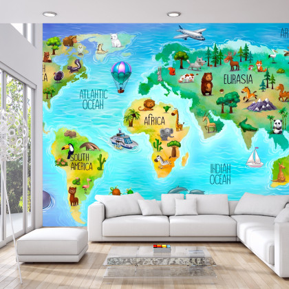 Fototapeta Mapa Świata Z Fauną