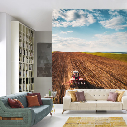Fototapeta Widok Z Lotu Ptaka Na Traktor Na Polu