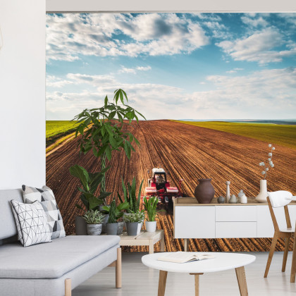 Fototapeta Widok Z Lotu Ptaka Na Traktor Na Polu