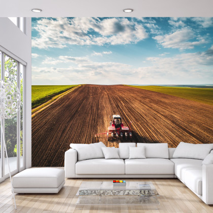 Fototapeta Widok Z Lotu Ptaka Na Traktor Na Polu