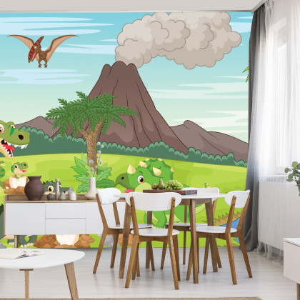Fototapeta Dinozaury I Wulkan