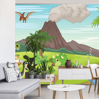 Fototapeta Dinozaury I Wulkan