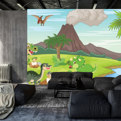 Fototapeta Dinozaury I Wulkan