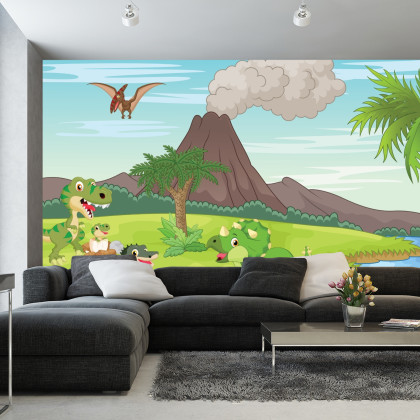 Fototapeta Dinozaury I Wulkan