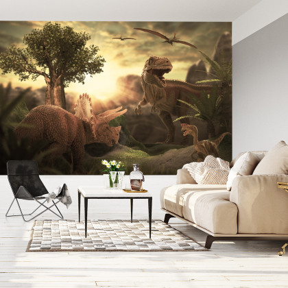 Fototapeta Dinozaury O Zachodzie Słońca