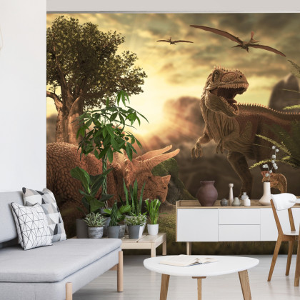 Fototapeta Dinozaury O Zachodzie Słońca