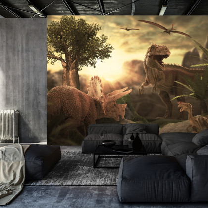 Fototapeta Dinozaury O Zachodzie Słońca