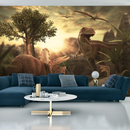 Fototapeta Dinozaury O Zachodzie Słońca