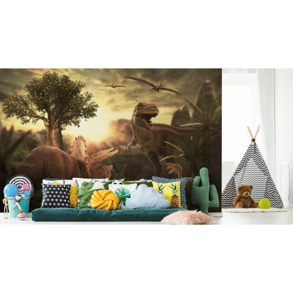 Fototapeta Dinozaury O Zachodzie Słońca