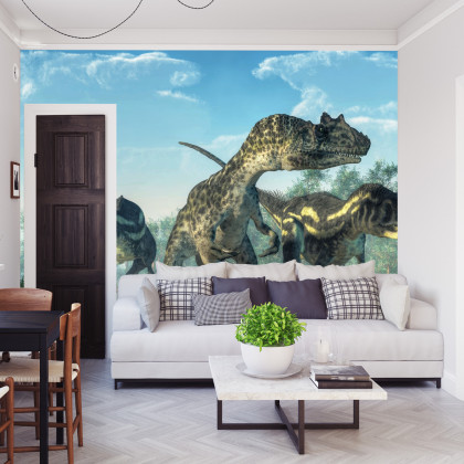 Fototapeta Trzy Dinozaury W Lesie