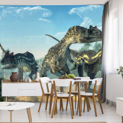 Fototapeta Trzy Dinozaury W Lesie